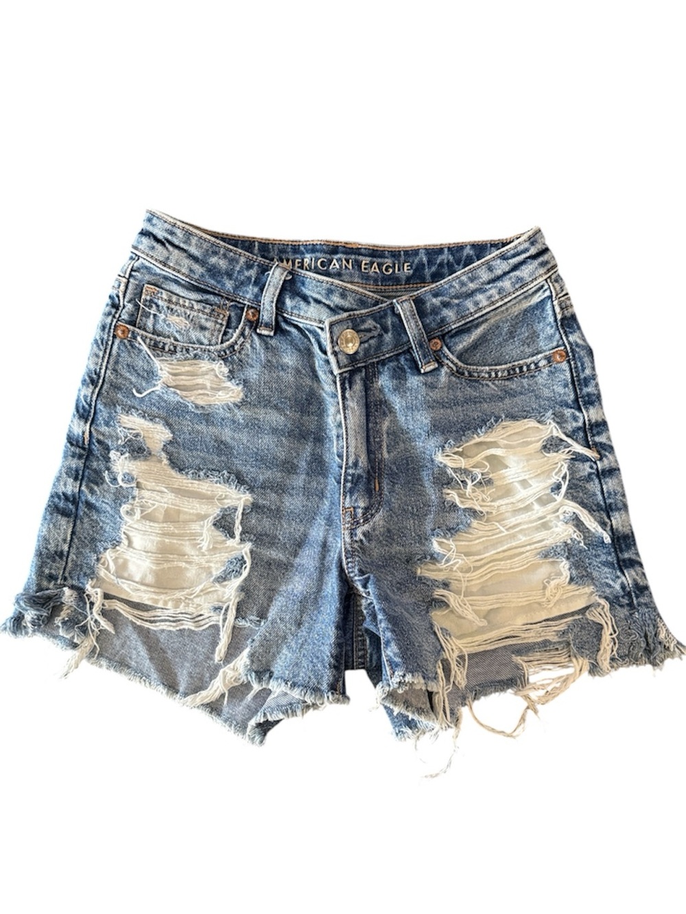 American Eagle Asymmetrical Waist Highest Rise Baggy Jean Shorts